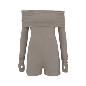 OFF THE SHOLDER JUMPSUIT BROWN