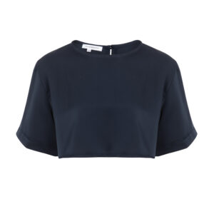 Satin Crop Shirt Navy