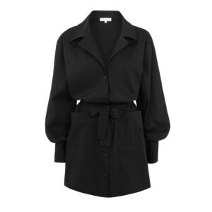LONG SLEEVE POPLIN DRESS BLACK